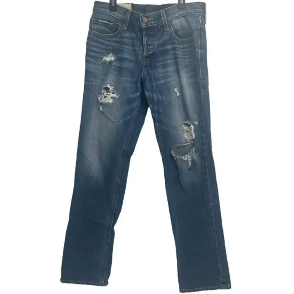 Hollister Men's‎ Size 30x30  Slim Straight Distressed Destroyed Denim Blue Jeans